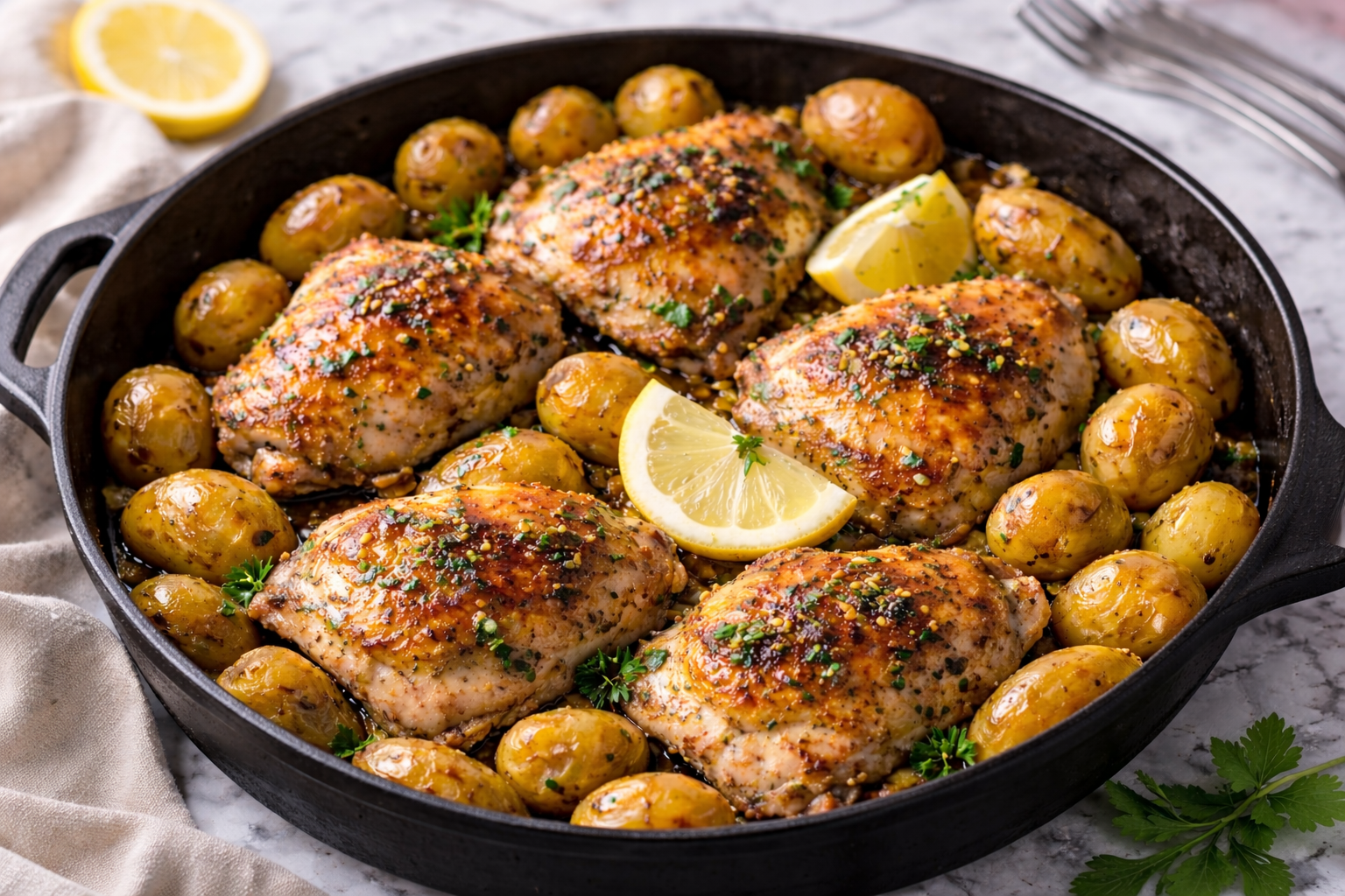 Garlic chicken and roasted potatoes